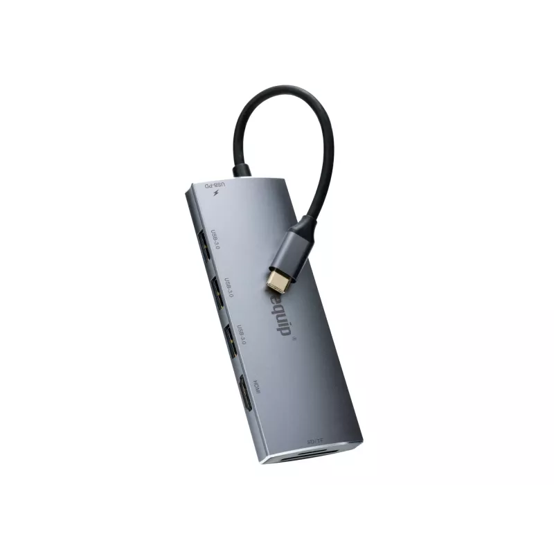Equip USB-C 7-in-1 daugiafunkcis adapteris, USB 3.2 Gen 1 (3.1 Gen 1) Type-C, 100 W, sidabrinis, MicroSD (TransFlash), MicroSDHC, SD, SDHC, 4K Ultra HD, 30 Hz