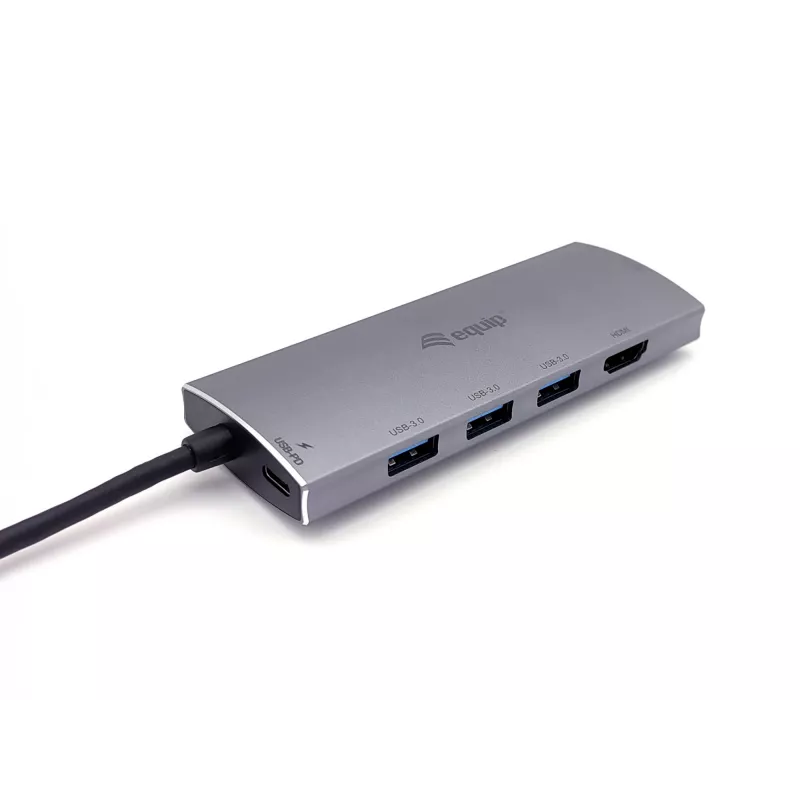 Equip USB-C 7-in-1 daugiafunkcis adapteris, USB 3.2 Gen 1 (3.1 Gen 1) Type-C, 100 W, sidabrinis, MicroSD (TransFlash), MicroSDHC, SD, SDHC, 4K Ultra HD, 30 Hz