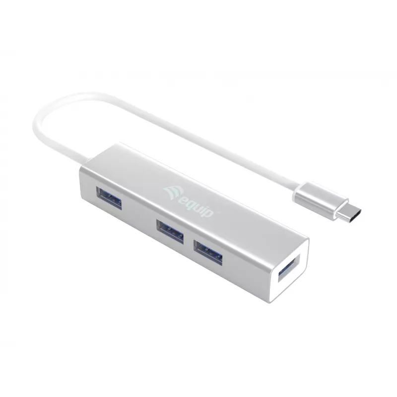 Equip USB-C į 4 prievadų USB 3.0 šakotuvas, USB 3.2 Gen 1 (3.1 Gen 1) Type-C, USB 3.2 Gen 1 (3.1 Gen 1) Type-A, 5000 Mbit/s, sidabrinis, aliuminis, Windows 10, Windows 7, Windows 8