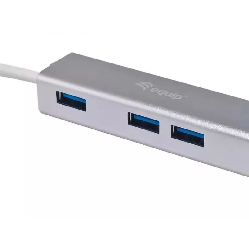 Equip USB-C į 4 prievadų USB 3.0 šakotuvas, USB 3.2 Gen 1 (3.1 Gen 1) Type-C, USB 3.2 Gen 1 (3.1 Gen 1) Type-A, 5000 Mbit/s, sidabrinis, aliuminis, Windows 10, Windows 7, Windows 8