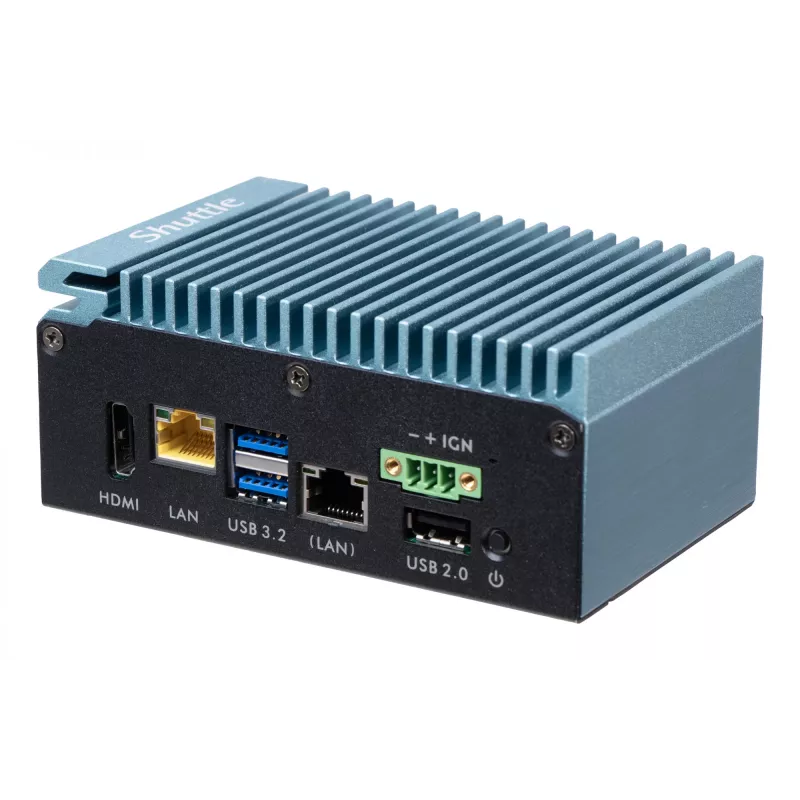Shuttle Edge PC SPCEL02, Intel Celeron J6412, 1x HDMI, 2x 2.5G LAN, 1x COM, DIO (4x in, 4x out), 3x USB, 2x M.2, 12-24V, 24/7 nuolatinis veikimas, be ventiliatoriaus, komplektuojamas su VESA ir DIN-Rail tvirtinimais