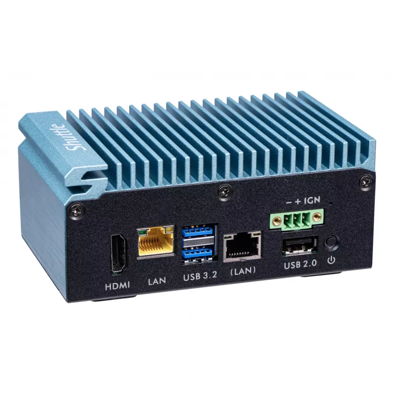Shuttle Edge PC SPCEL02, Intel Celeron J6412, 1x HDMI, 2x 2.5G LAN, 1x COM, DIO (4x in, 4x out), 3x USB, 2x M.2, 12-24V, 24/7 nuolatinis veikimas, be ventiliatoriaus, komplektuojamas su VESA ir DIN-Rail tvirtinimais