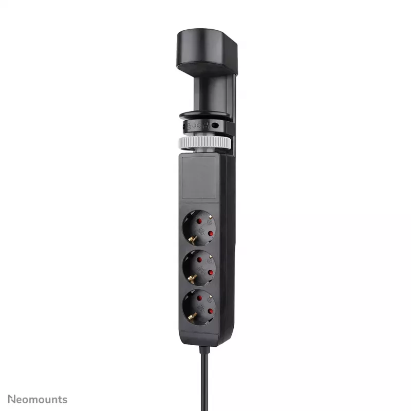 Neomounts DS22-840BL6 stalo lizdas su spaustuku, USB-C ir USB-A prievadais – greitas įkrovimas
