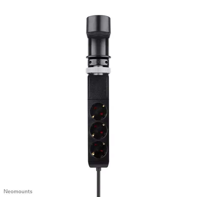Neomounts DS22-840BL6 stalo lizdas su spaustuku, USB-C ir USB-A prievadais – greitas įkrovimas