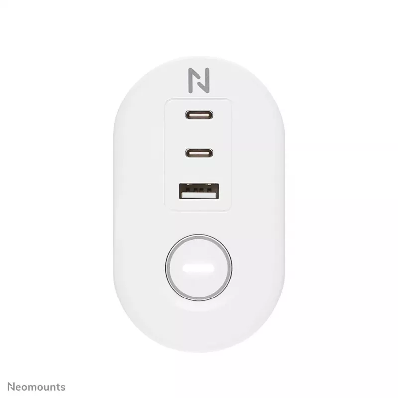 Neomounts DS22-840WH6 stalinis lizdas su spaustuvu, USB-C ir USB-A prievadais – greitasis įkrovimas