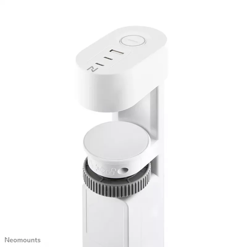 Neomounts DS22-840WH6 stalinis lizdas su spaustuvu, USB-C ir USB-A prievadais – greitasis įkrovimas