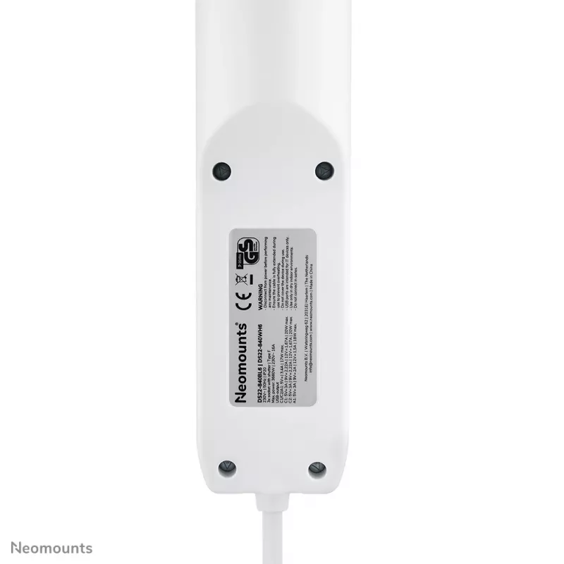 Neomounts DS22-840WH6 stalinis lizdas su spaustuvu, USB-C ir USB-A prievadais – greitasis įkrovimas