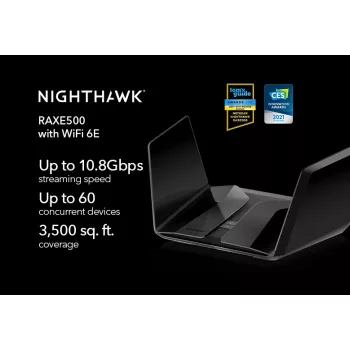 NETGEAR Nighthawk RAXE500 belaidis maršrutizatorius Gigabit Ethernet Tri-band (2,4 GHz / 5 GHz / 6 GHz) juodas