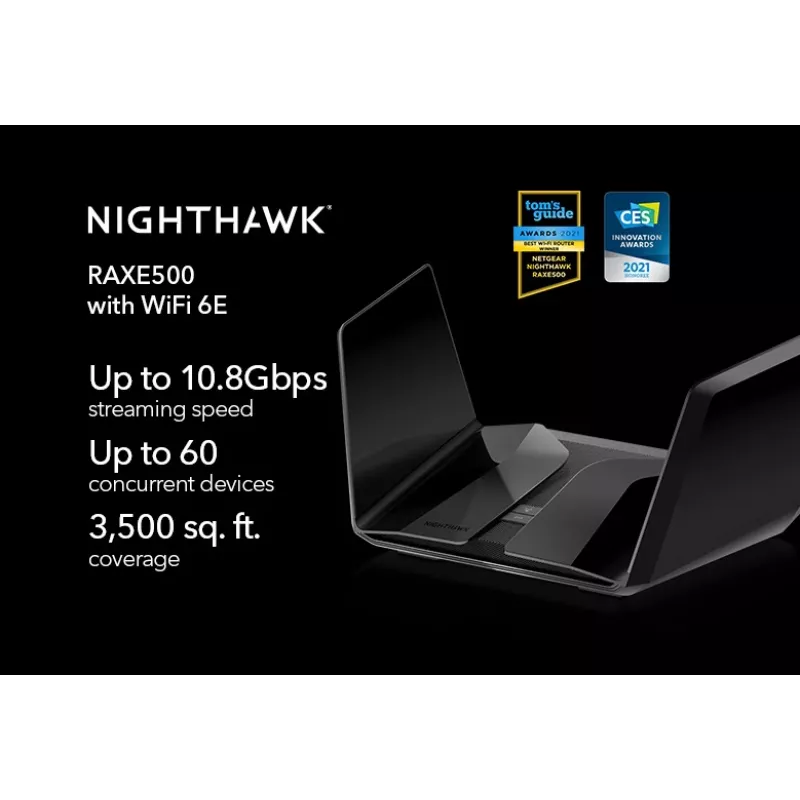 NETGEAR Nighthawk RAXE500 belaidis maršrutizatorius Gigabit Ethernet Tri-band (2,4 GHz / 5 GHz / 6 GHz) juodas