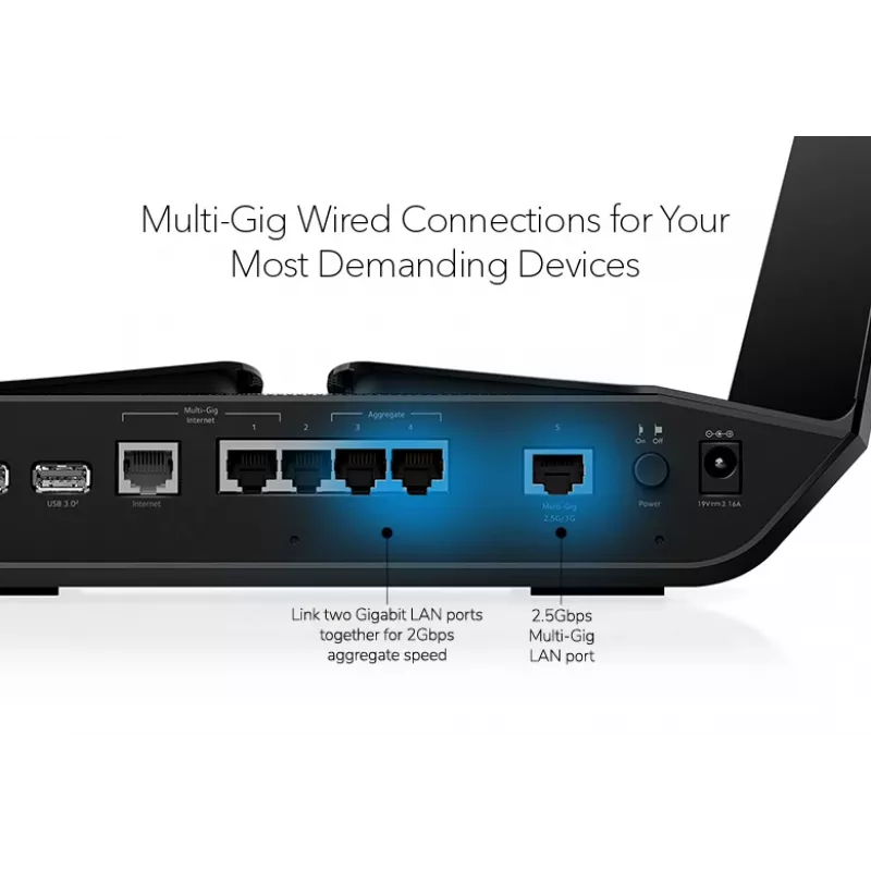 NETGEAR Nighthawk RAXE500 belaidis maršrutizatorius Gigabit Ethernet Tri-band (2,4 GHz / 5 GHz / 6 GHz) juodas