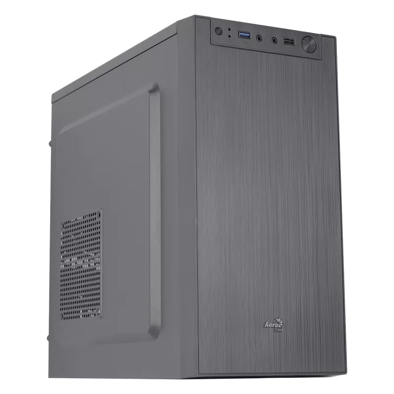 Aerocool CS108BKV1 Kompaktiška Micro ATX PC korpusas, aliuminio šlifuotas, 80 mm ventiliatorius, juodas