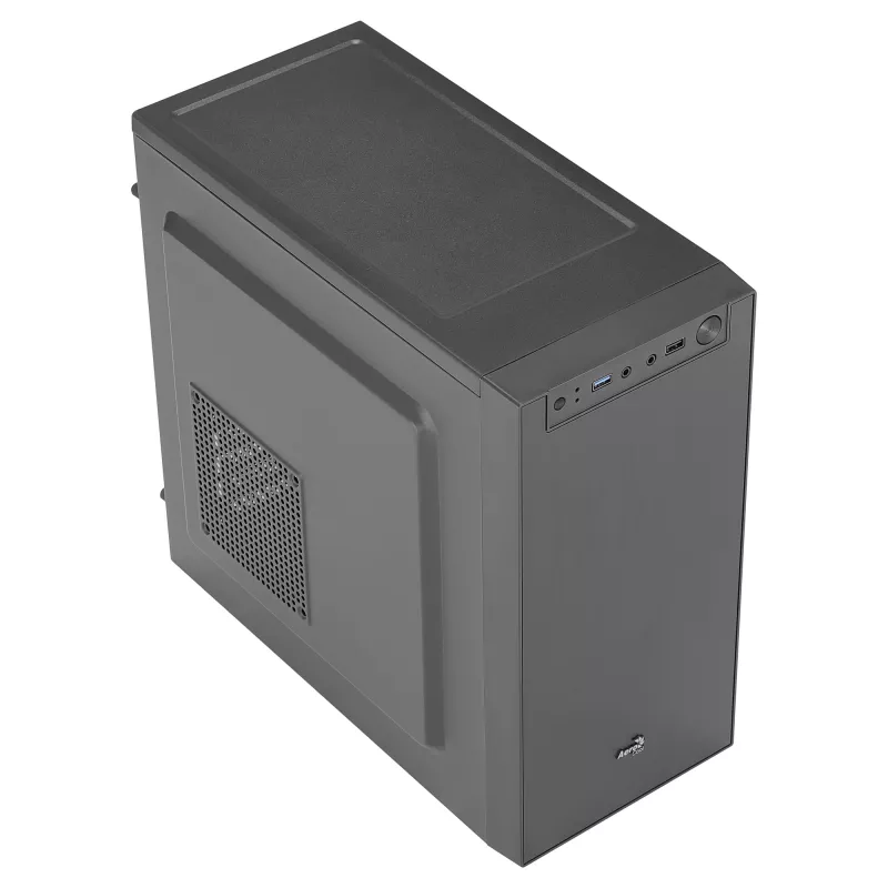 Aerocool CS108BKV1 Kompaktiška Micro ATX PC korpusas, aliuminio šlifuotas, 80 mm ventiliatorius, juodas