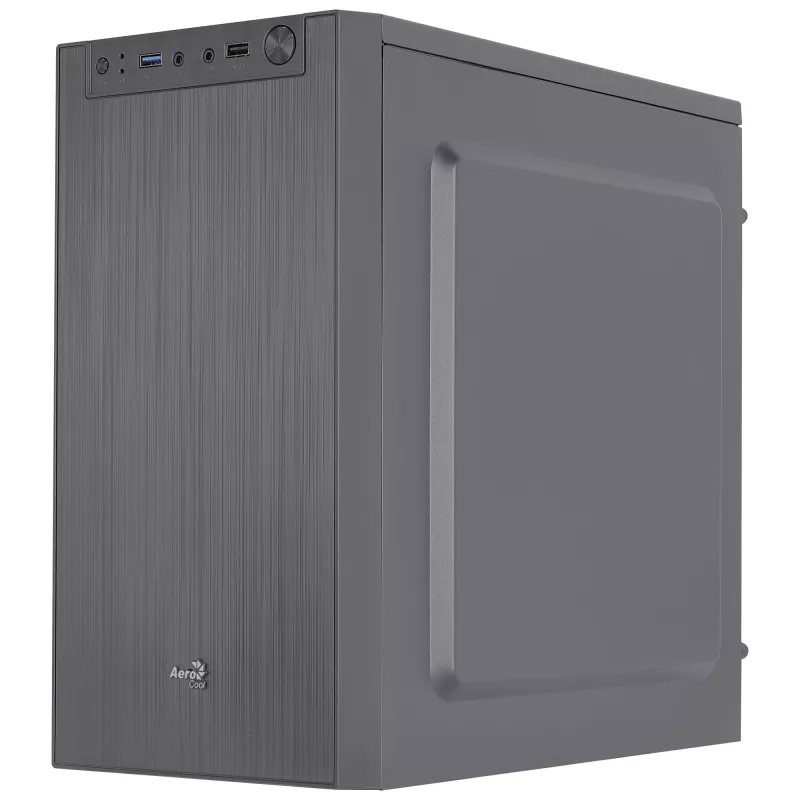 Aerocool CS108BKV1 Kompaktiška Micro ATX PC korpusas, aliuminio šlifuotas, 80 mm ventiliatorius, juodas