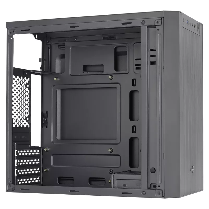 Aerocool CS108BKV1 Kompaktiška Micro ATX PC korpusas, aliuminio šlifuotas, 80 mm ventiliatorius, juodas