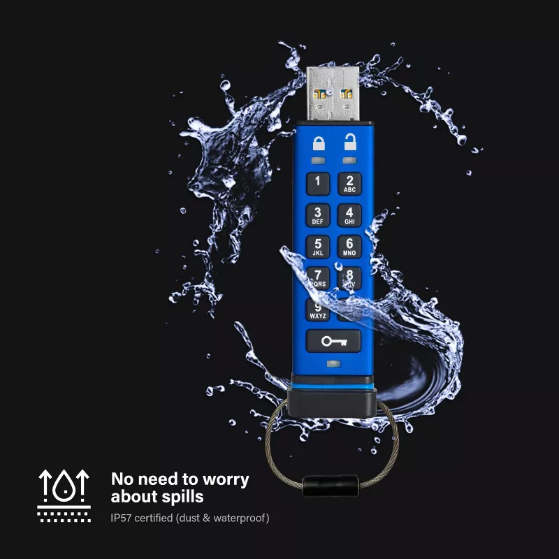 iStorage datAshur PRO 64 GB | Apsaugotas USB diskas | FIPS 140-2 3 lygio sertifikatas | NLNCSA DEP-V sertifikatas | NATO Restricted sertifikatas | AES-XTS 256 bitų aparatinė šifravimo sistema | Apsaugotas PIN kodu | Atsparus dulkėms ir vandeniui