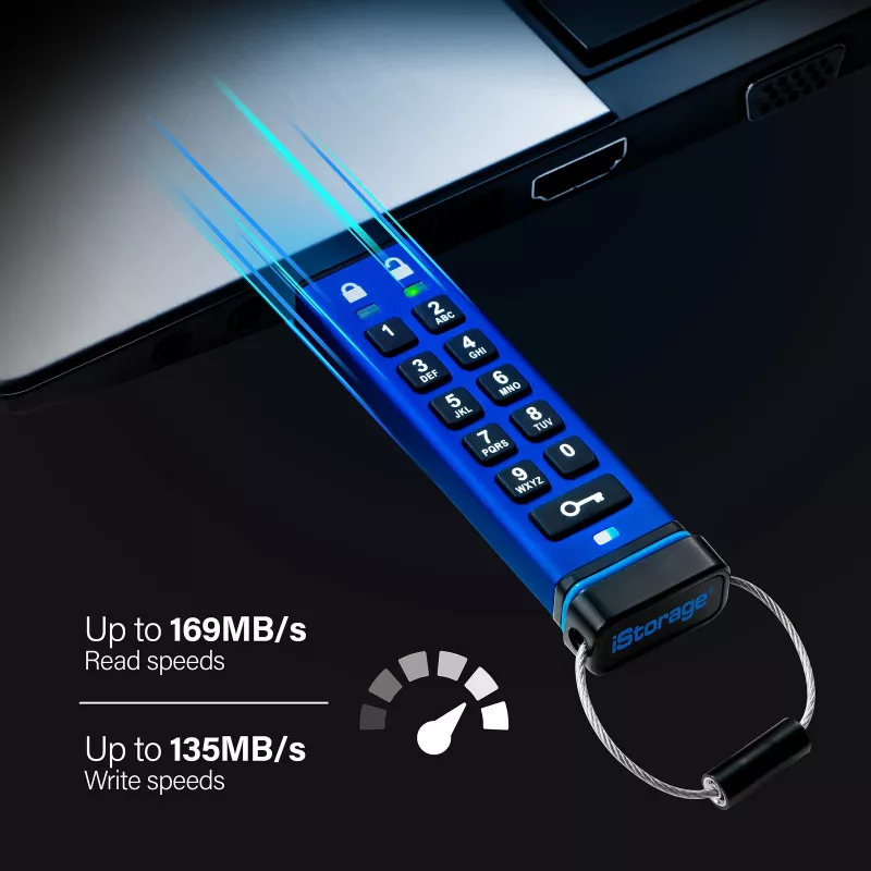 iStorage datAshur PRO 64 GB | Apsaugotas USB diskas | FIPS 140-2 3 lygio sertifikatas | NLNCSA DEP-V sertifikatas | NATO Restricted sertifikatas | AES-XTS 256 bitų aparatinė šifravimo sistema | Apsaugotas PIN kodu | Atsparus dulkėms ir vandeniui