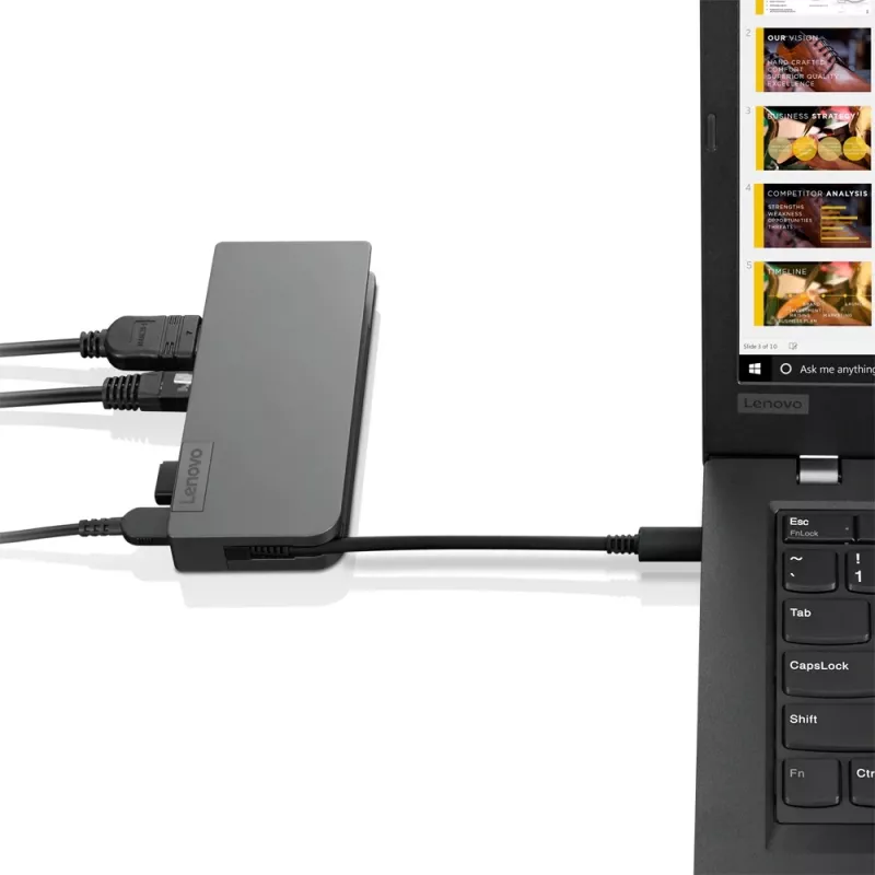 Lenovo 4X90S92381 nešiojamojo kompiuterio dokas / prievadų atkartotuvas Laidinis USB 3.2 Gen 1 (3.1 Gen 1) Type-C Pilka