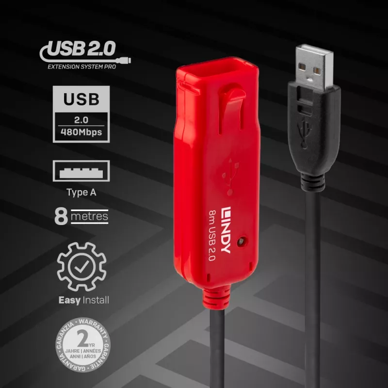 Lindy 8 m USB 2.0 Active Extension Pro