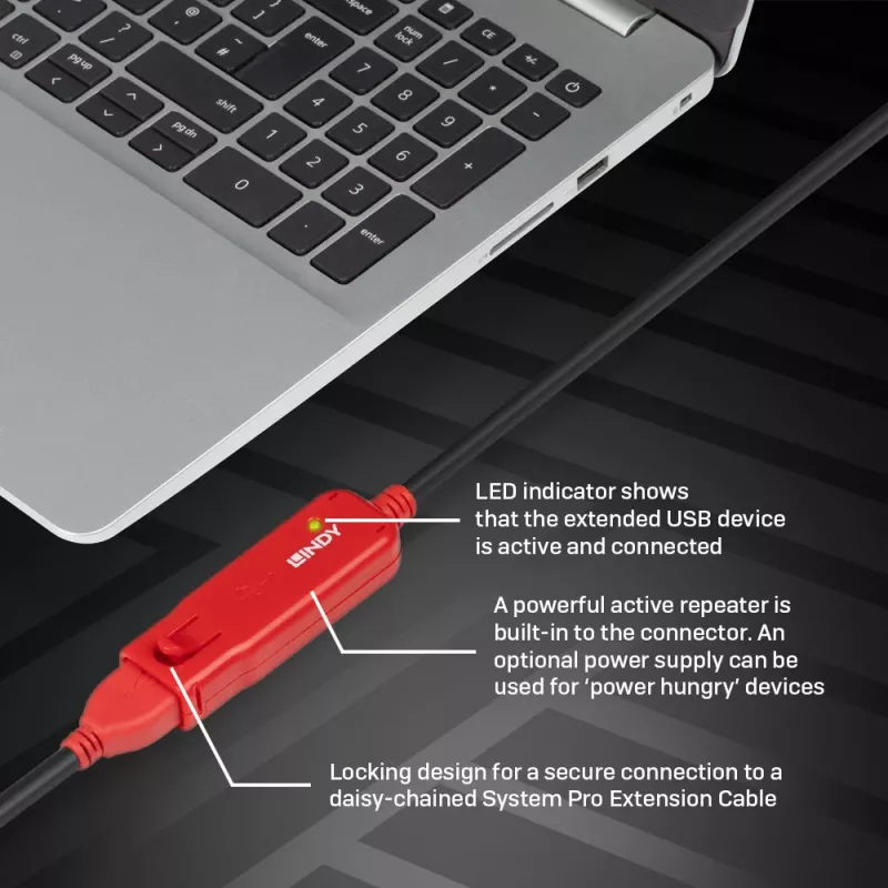 Lindy 8 m USB 2.0 Active Extension Pro