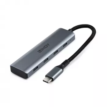 Lindy 4 prievadų USB 3.2 Gen 2 Type C šakotuvas, USB 3.2 Gen 2 (3.1 Gen 2) Type-C, USB 3.2 Gen 2 (3.1 Gen 2) Type-C, 10000 Mbit/s, pilka, aliuminis, plastikas, apvalus laidas
