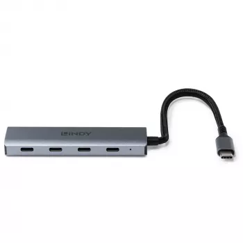 Lindy 4 prievadų USB 3.2 Gen 2 Type C šakotuvas, USB 3.2 Gen 2 (3.1 Gen 2) Type-C, USB 3.2 Gen 2 (3.1 Gen 2) Type-C, 10000 Mbit/s, pilka, aliuminis, plastikas, apvalus laidas
