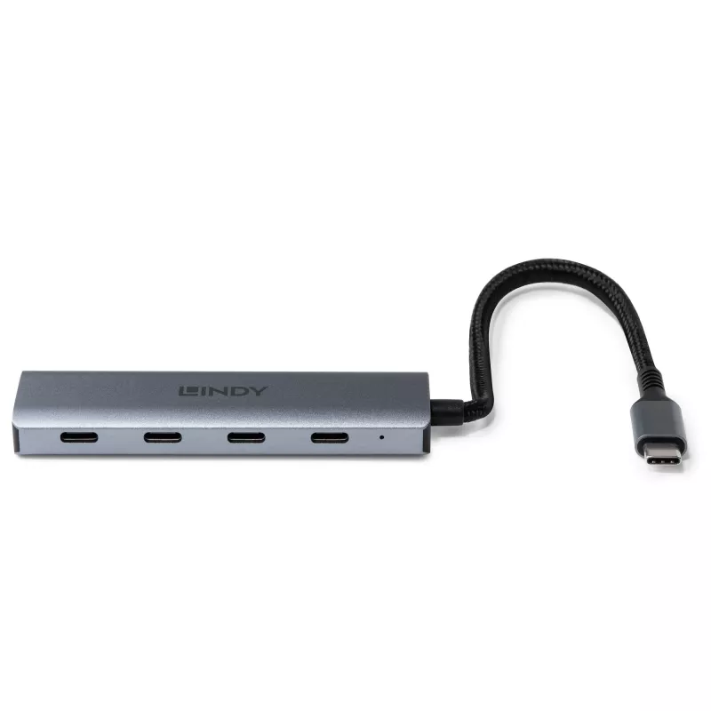 Lindy 4 prievadų USB 3.2 Gen 2 Type C šakotuvas, USB 3.2 Gen 2 (3.1 Gen 2) Type-C, USB 3.2 Gen 2 (3.1 Gen 2) Type-C, 10000 Mbit/s, pilka, aliuminis, plastikas, apvalus laidas