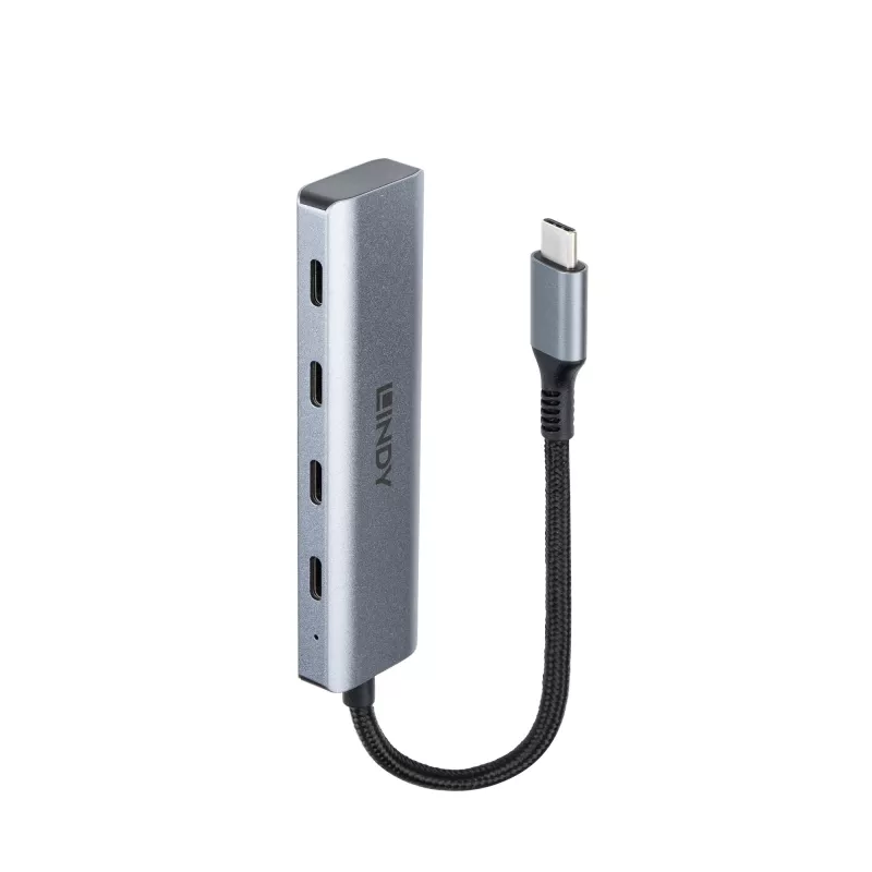 Lindy 4 prievadų USB 3.2 Gen 2 Type C šakotuvas, USB 3.2 Gen 2 (3.1 Gen 2) Type-C, USB 3.2 Gen 2 (3.1 Gen 2) Type-C, 10000 Mbit/s, pilka, aliuminis, plastikas, apvalus laidas