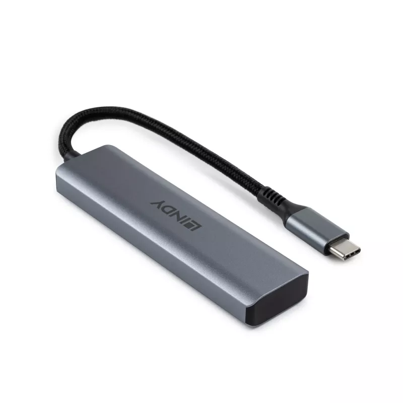 Lindy 4 prievadų USB 3.2 Gen 2 Type C šakotuvas, USB 3.2 Gen 2 (3.1 Gen 2) Type-C, USB 3.2 Gen 2 (3.1 Gen 2) Type-C, 10000 Mbit/s, pilka, aliuminis, plastikas, apvalus laidas
