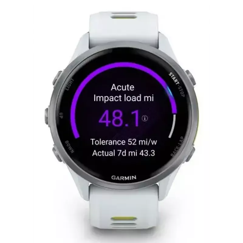 Išmanusis laikrodis IFIT ICON Forerunner 970 — 1,4 colio (3,56 cm) AMOLED 454×454, GPS, Wi‑Fi, titano korpusas, silikoninis dirželis (balta/geltona), 56 g
