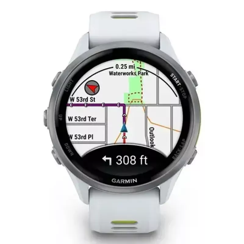 Išmanusis laikrodis IFIT ICON Forerunner 970 — 1,4 colio (3,56 cm) AMOLED 454×454, GPS, Wi‑Fi, titano korpusas, silikoninis dirželis (balta/geltona), 56 g