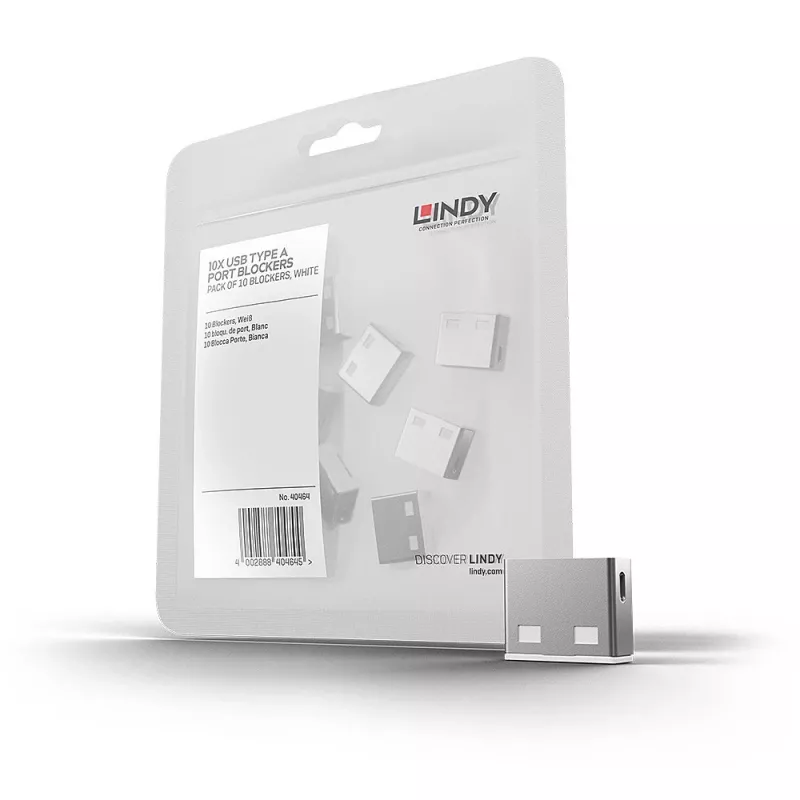 Prievado blokatorius Lindy USB Port Blocker (be rakto) pakuotėje 10 vnt. spalvos kodas balta