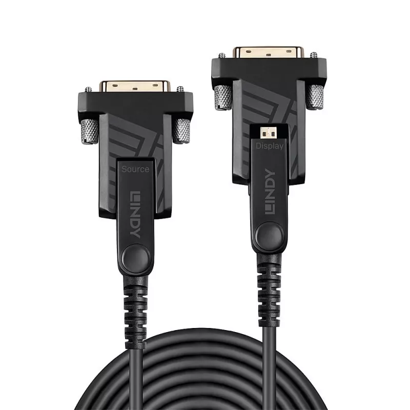 Lindy 100 m šviesolaidinis hibridinis Micro-HDMI 18G laidas su nuimamomis HDMI ir DVI jungtimis