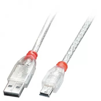 Lindy 1 m USB 2.0 kabelis – A tipo į Mini-B, permatomas