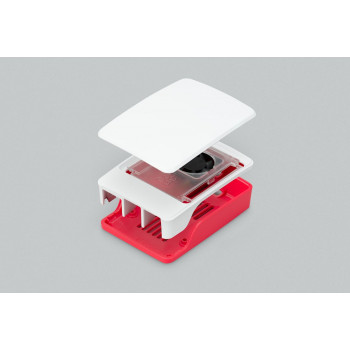 Raspberry Pi 5 korpusas (dėklas), raudonas/baltas, su aušinimo ventiliatoriumi (SC1159)