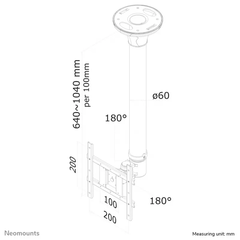 Neomounts FPMA-C200Juoda monitoriaus/TV lubinis laikiklis 10-40 colių - aukštis 64-104 cm