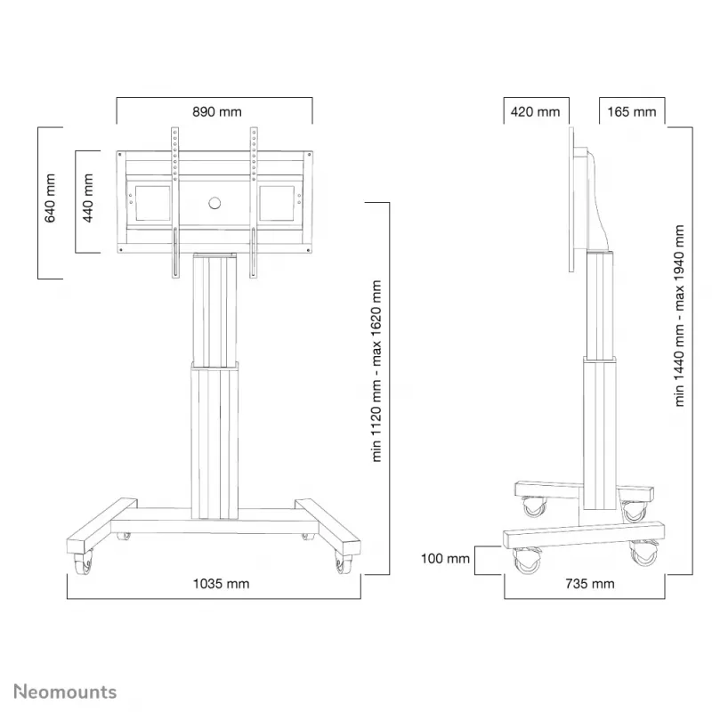 Neomounts PLASMA-M2500Sidabrinė televizoriaus stovas vežimėlis 42-100 col. - motorizuotas