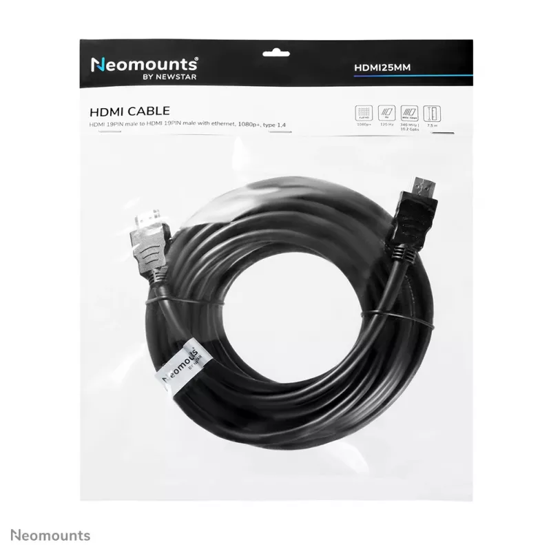 Neomounts HDMI25MM HDMI kabelis - 7,5 metro, 7,5 m, 10,2 Gbit/s, juodas