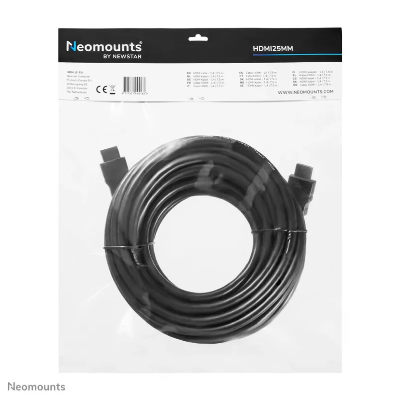 Neomounts HDMI25MM HDMI kabelis - 7,5 metro, 7,5 m, 10,2 Gbit/s, juodas