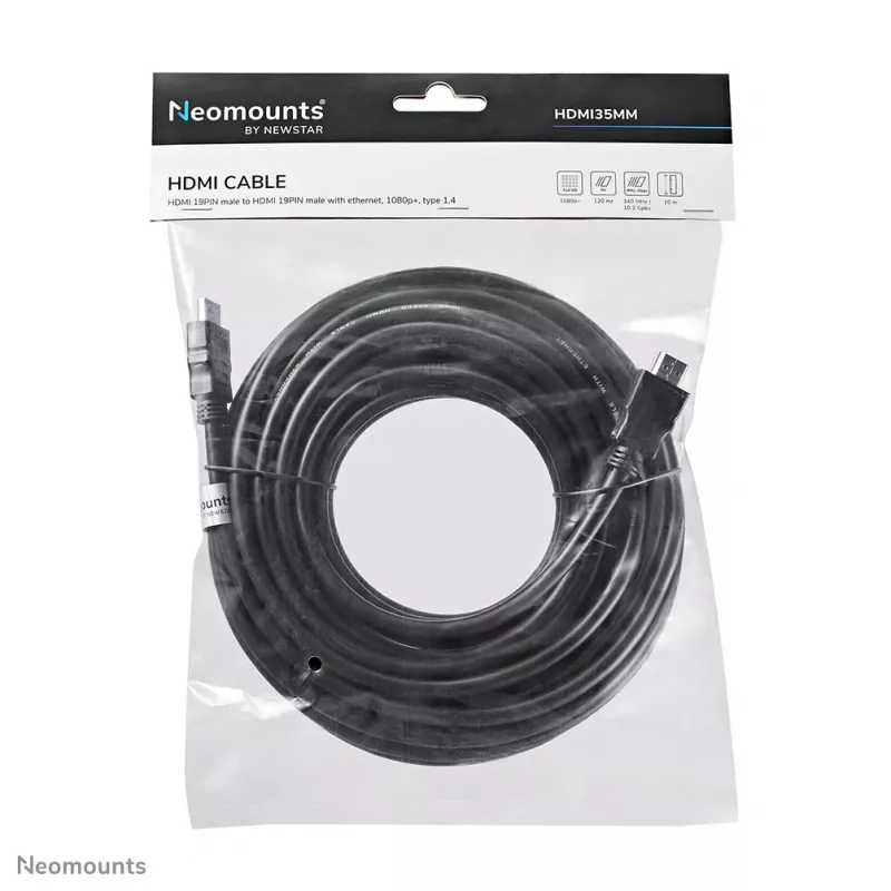 Neomounts HDMI35MM HDMI laidas - 10 metrų, 10 m, HDMI Type A (Standard), HDMI Type A (Standard), 10.2 Gbit/s, juoda