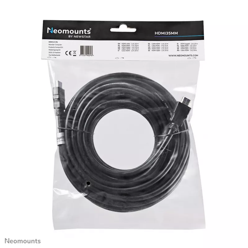 Neomounts HDMI35MM HDMI laidas - 10 metrų, 10 m, HDMI Type A (Standard), HDMI Type A (Standard), 10.2 Gbit/s, juoda