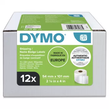 DYMO Authentic LabelWriter didelės siuntų etiketės/vardų kortelės | 54 mm x 101 mm | 12 rulonų po 220 (2 640 lengvai nuplėšiamų etikečių) | Lipnios | skirtos LabelWriter etikečių spausdintuvams