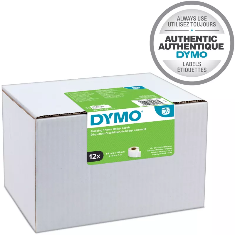 DYMO Authentic LabelWriter didelės siuntų etiketės/vardų kortelės | 54 mm x 101 mm | 12 rulonų po 220 (2 640 lengvai nuplėšiamų etikečių) | Lipnios | skirtos LabelWriter etikečių spausdintuvams