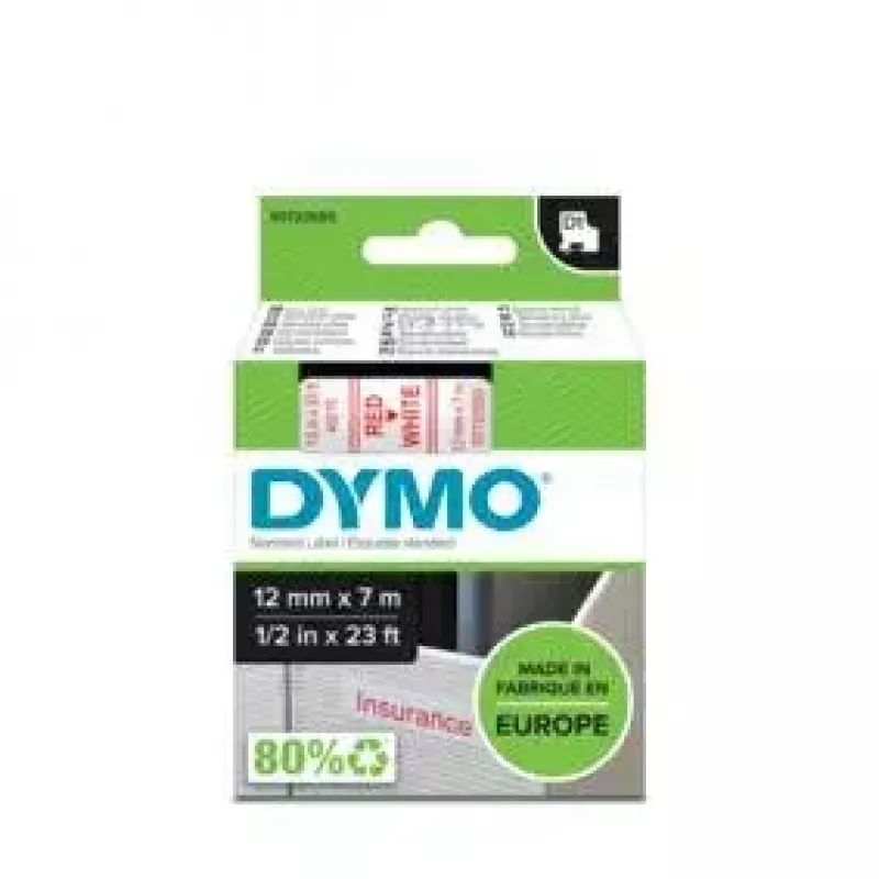 DYMO Autentiškos D1 Etiketės | Raudonas Spausdinimas Ant Baltos Juostos | 12 mm x 7 m | Lipnios Etiketės, Tinkamos LabelManager Etikečių Spausdintuvams | Pagaminta Europoje