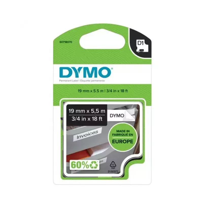 Etikečių juosta DYMO D1 Patvari juoda ant balto 19 mm
