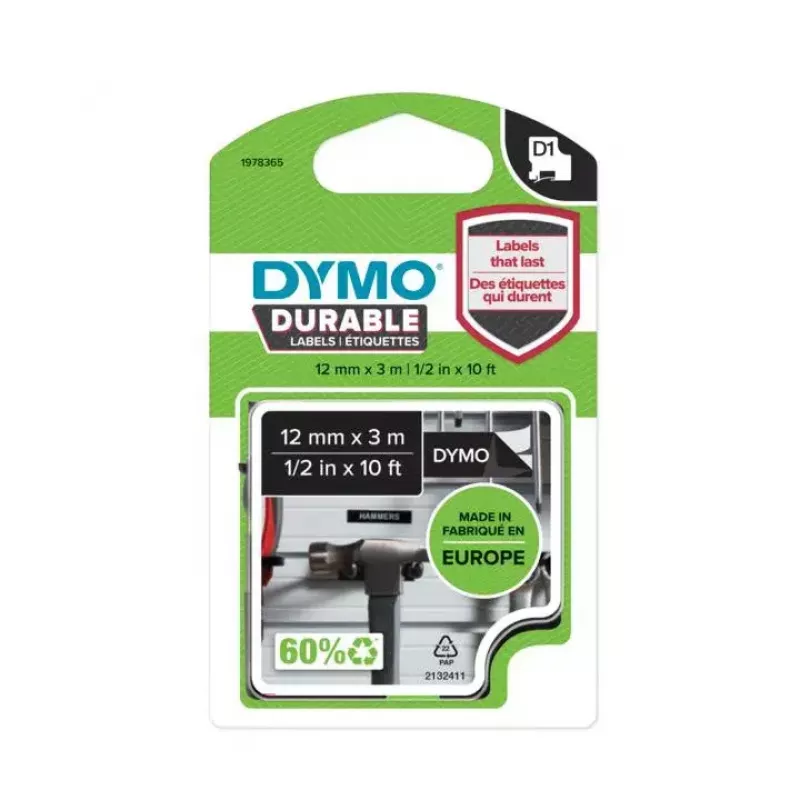 DYMO Authentic D1 Durable Labels | White Print on Juoda Tape | 12 mm x 3 m | Labelling Tape for LabelManager Label Makers