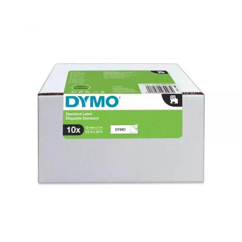 DYMO autentiškos D1 etiketės | juodas rašalas ant baltos juostos | 12 mm x 7 m | lipnios etiketės, skirtos „LabelManager“ serijos spausdintuvams | 10 vnt.