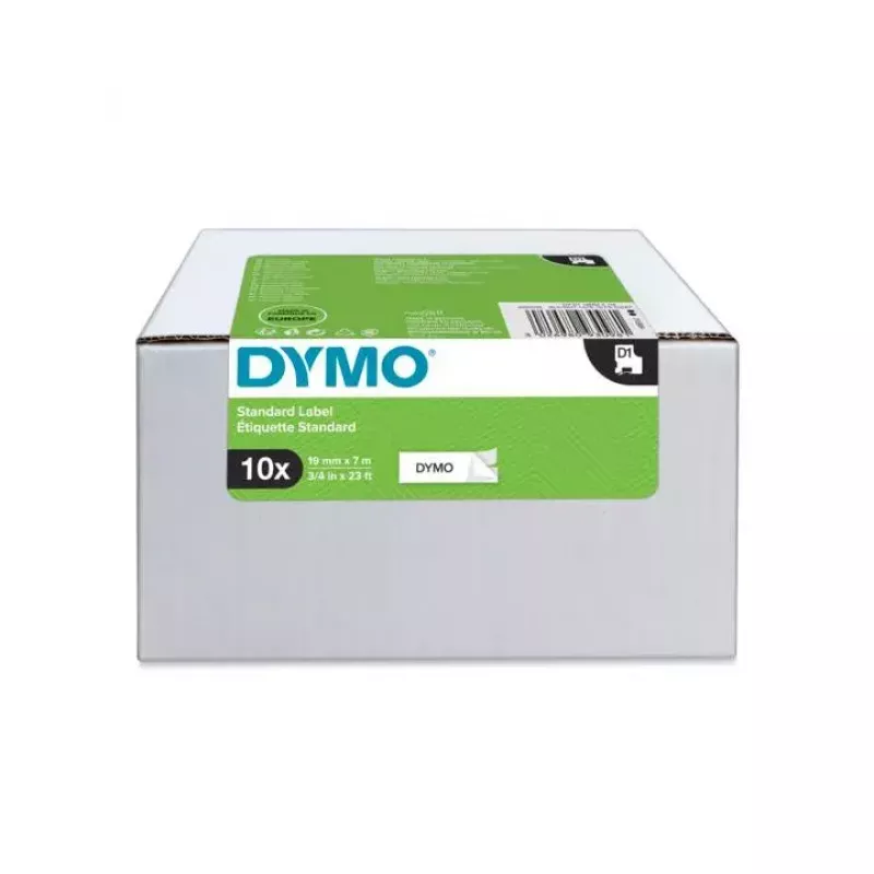 DYMO Autentiškos D1 etiketės | Juodas spausdinimas ant balto | 19 mm x 7 m | Lipnios etiketės, skirtos LabelManager etikečių spausdintuvams | 10 vnt.