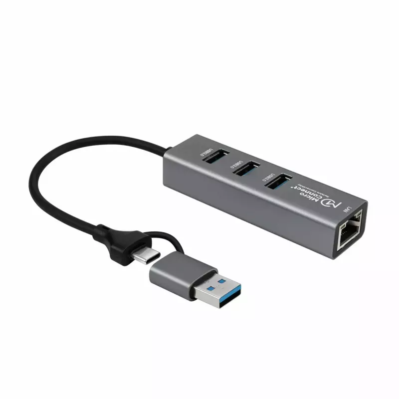 Microconnect USBHUB-RJ45-2IN1 sąsajos šakotuvas USB 3.2 Gen 1 (3.1 Gen 1) Type-A 5000 Mbit/s juodas