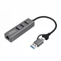 Microconnect USBHUB-RJ45-2IN1 sąsajos šakotuvas USB 3.2 Gen 1 (3.1 Gen 1) Type-A 5000 Mbit/s juodas