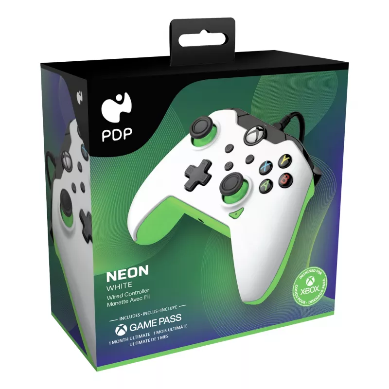 Žaidimų pultelis PDP Wired Controller Neon White, skirtas Xbox Series X|S, Xbox One, Xbox, Windows 10/11, USB-C, 2,43 m laidas